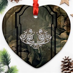 Wonderful Decorative Dragon On Vintage Background Heart Ornament (two Sides) by FantasyWorld7