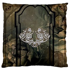 Wonderful Decorative Dragon On Vintage Background Large Cushion Case (two Sides) by FantasyWorld7