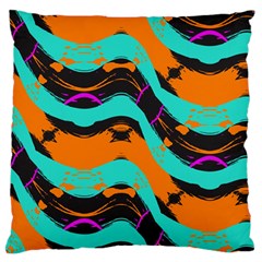 Blue Orange Black Waves                                   Standard Flano Cushion Case (two Sides) by LalyLauraFLM