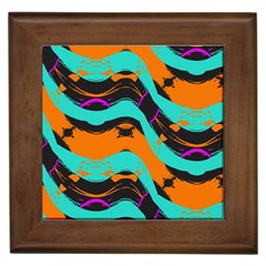 Blue Orange Black Waves                                         Framed Tile by LalyLauraFLM