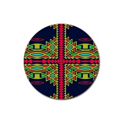 Distorted shapes on a blue background                                       Rubber Round Coaster (4 pack)