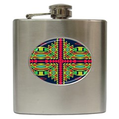 Distorted Shapes On A Blue Background                                       Hip Flask (6 Oz) by LalyLauraFLM