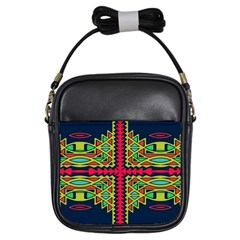 Distorted shapes on a blue background                                       Girls Sling Bag