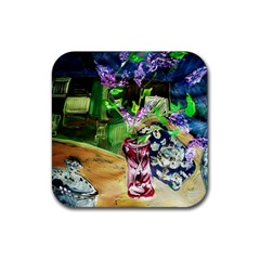 Lilac On A Countertop 2 Rubber Coaster (square)  by bestdesignintheworld