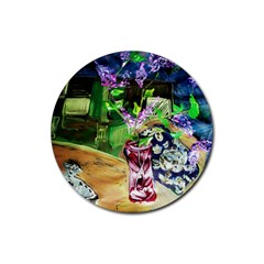 Lilac On A Countertop 2 Rubber Coaster (round)  by bestdesignintheworld