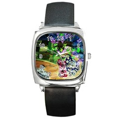 Lilac On A Countertop 2 Square Metal Watch by bestdesignintheworld