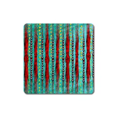 Bluegreen Background Red And Orange Seamless Design Created By Flipstylez Designs Square Magnet by flipstylezfashionsLLC