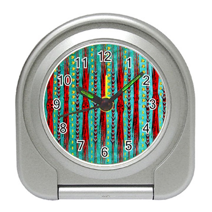 Bluegreen background red and orange Seamless design created by flipstylez designs Travel Alarm Clock