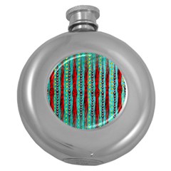 Bluegreen Background Red And Orange Seamless Design Created By Flipstylez Designs Round Hip Flask (5 Oz) by flipstylezfashionsLLC