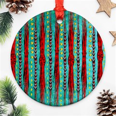 Bluegreen Background Red And Orange Seamless Design Created By Flipstylez Designs Round Ornament (two Sides) by flipstylezfashionsLLC