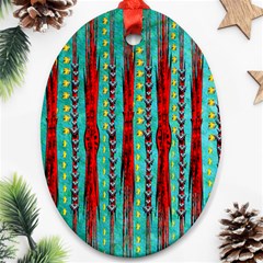 Bluegreen Background Red And Orange Seamless Design Created By Flipstylez Designs Oval Ornament (two Sides) by flipstylezfashionsLLC