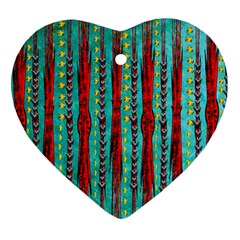 Bluegreen Background Red And Orange Seamless Design Created By Flipstylez Designs Heart Ornament (two Sides) by flipstylezfashionsLLC