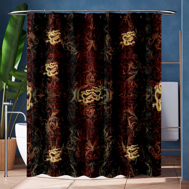 A golden dragon burgundy design created by FlipStylez Designs Shower Curtain 60  x 72  (Medium) 