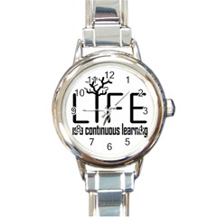 Life And Learn Concept Design Round Italian Charm Watch by dflcprints