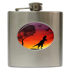 Sunset Dinosaur Scene Hip Flask (6 Oz)