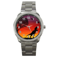 Sunset Dinosaur Scene Sport Metal Watch by IIPhotographyAndDesigns