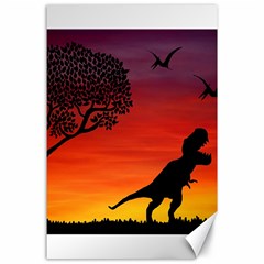 Sunset Dinosaur Scene Canvas 24  X 36 