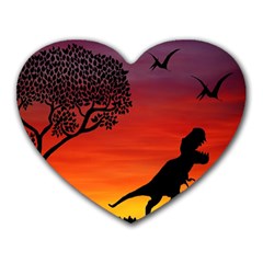 Sunset Dinosaur Scene Heart Mousepads