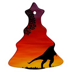 Sunset Dinosaur Scene Christmas Tree Ornament (two Sides)