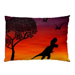 Sunset Dinosaur Scene Pillow Case (two Sides)