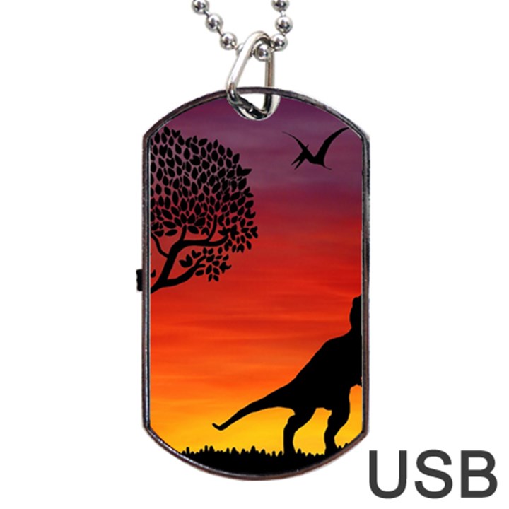 Sunset Dinosaur scene Dog Tag USB Flash (One Side)