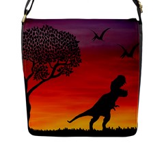 Sunset Dinosaur Scene Flap Messenger Bag (l) 