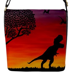 Sunset Dinosaur Scene Flap Messenger Bag (s) by IIPhotographyAndDesigns