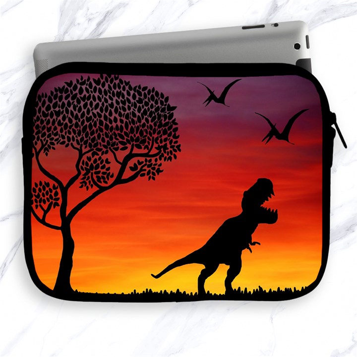 Sunset Dinosaur scene Apple iPad 2/3/4 Zipper Cases