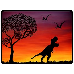 Sunset Dinosaur Scene Double Sided Fleece Blanket (large) 