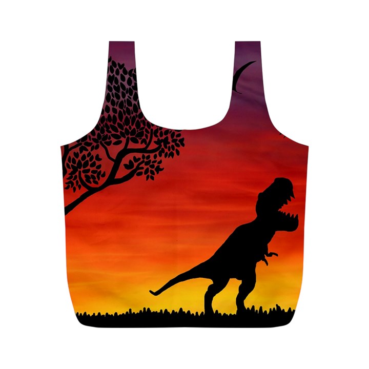 Sunset Dinosaur scene Full Print Recycle Bags (M) 