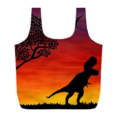 Sunset Dinosaur Scene Full Print Recycle Bags (l) 