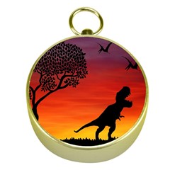 Sunset Dinosaur Scene Gold Compasses