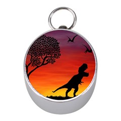 Sunset Dinosaur Scene Mini Silver Compasses