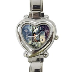 Cute Little Fairy With Kitten On A Swing Heart Italian Charm Watch by FantasyWorld7