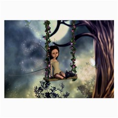 Cute Little Fairy With Kitten On A Swing Large Glasses Cloth (2-side) by FantasyWorld7