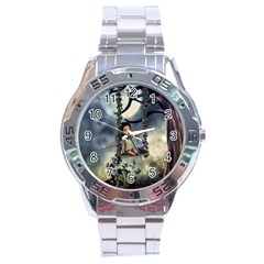 Cute Little Fairy With Kitten On A Swing Stainless Steel Analogue Watch by FantasyWorld7