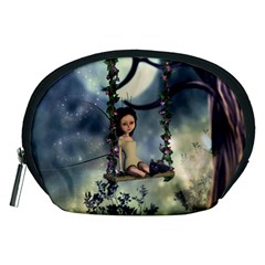 Cute Little Fairy With Kitten On A Swing Accessory Pouches (medium)  by FantasyWorld7