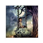 Cute Little Fairy With Kitten On A Swing Small Satin Scarf (Square) Front