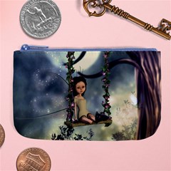 Cute Little Fairy With Kitten On A Swing Large Coin Purse by FantasyWorld7