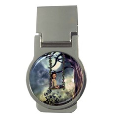 Cute Little Fairy With Kitten On A Swing Money Clips (round)  by FantasyWorld7