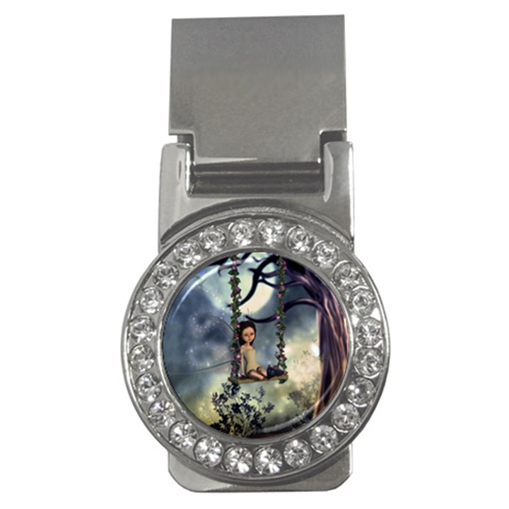 Cute Little Fairy With Kitten On A Swing Money Clips (CZ) 