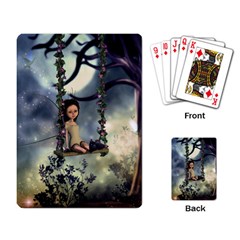 Cute Little Fairy With Kitten On A Swing Playing Card by FantasyWorld7