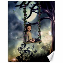 Cute Little Fairy With Kitten On A Swing Canvas 18  X 24  