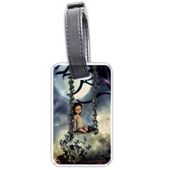 Cute Little Fairy With Kitten On A Swing Luggage Tags (one Side)  by FantasyWorld7