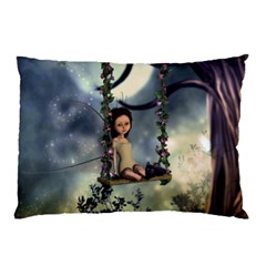 Cute Little Fairy With Kitten On A Swing Pillow Case (two Sides) by FantasyWorld7