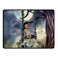 Cute Little Fairy With Kitten On A Swing Double Sided Fleece Blanket (small)  by FantasyWorld7