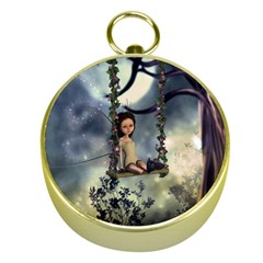 Cute Little Fairy With Kitten On A Swing Gold Compasses by FantasyWorld7