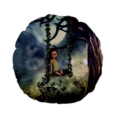 Cute Little Fairy With Kitten On A Swing Standard 15  Premium Flano Round Cushions by FantasyWorld7