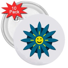 Smiley Flower 3  Buttons (10 Pack)  by linceazul