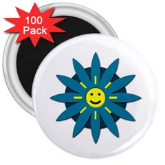 Smiley Flower 3  Magnets (100 Pack) by linceazul